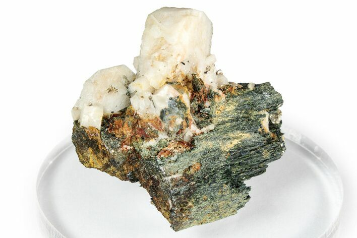 White Feldspar Crystals on Black Aegirine - Malawi #348745